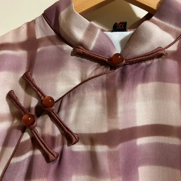 Old Shanghai Hong Kong Style Checker Patterned Cheongsam Dress Qipao sz M brown - Picture 5 of 8